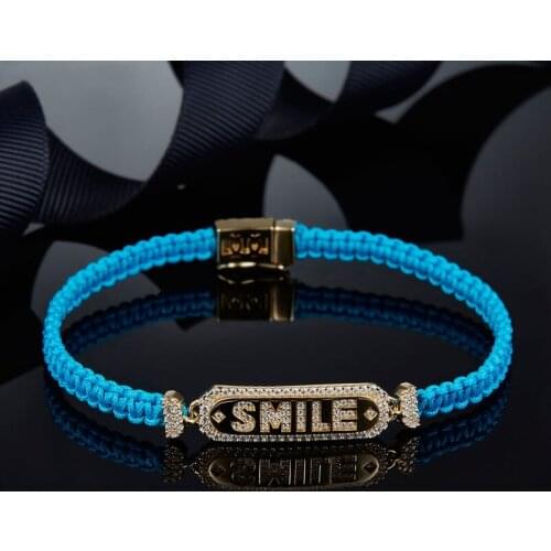 Women 925 Sterling Silver Yellow Gold Color Letter OUI DREAM SMILE Black Fuchsia Yellow Blue Multicolor Macrame Bracelet