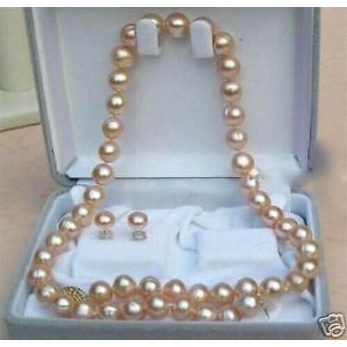 Hot sale new Style >>>>8-9mm Rare pink salt water Pearl Necklace Earring jewelry set