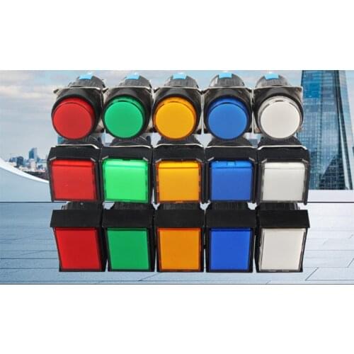 1PC 16mm Panel Mount Red/Green/White/Blue/Orange Lamp Momentary/Maintained Square Push Button Switch 6V/12V/24V/220V