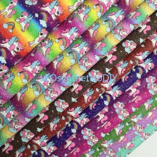 1PC 21X29CM Rainbow Unicorn Printed Chunky Glitter Leather Sheets For Making Bows LEOsyntheticoDIY T510