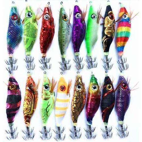 20Pcs Squid Cuttlefish Hard Lures Shrimp Fishing Lure Wood Luminous Shrimp with Hooks Pesca Wobblers Fishing Tackle