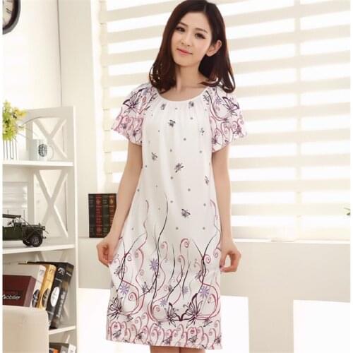 2022 Summer Women Plus Size Nightgowns Short Sleeve Dress Loose Sleepwear Printed Nightdress Home Clothes AD376