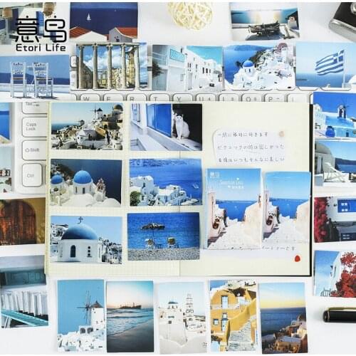 30pcs/simple style Santorini series decorative stickers ins seaside landscape material hand account diary stationery sticker