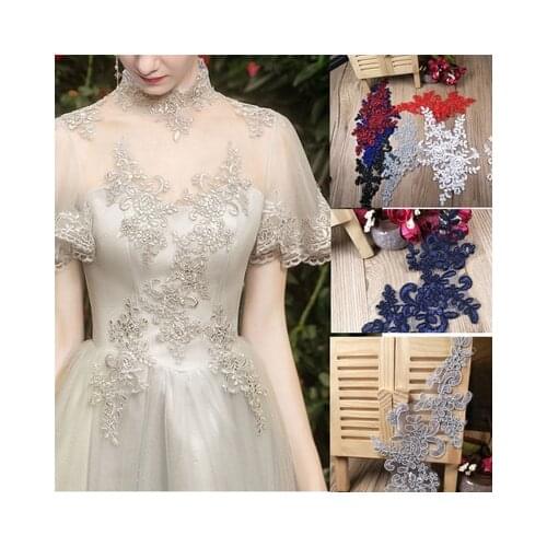 4Pcs/24X8cm Venise Lady Dress Sewing Ivory/white/sapphire/burgundy/Black Flower Floral Lace Trims Applique Lace Patch