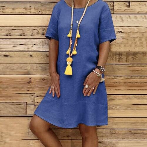 40# Short Sleeve Casual Loose Dress O Neck Solid Color Dresses For Women 2021 Plus Size Loose Pullover Dress Vestido De Mujer