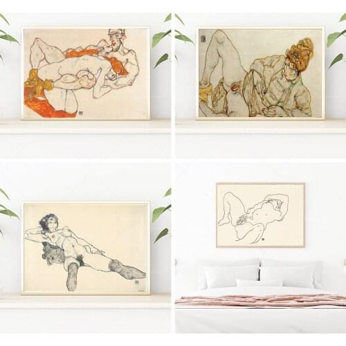 Affiche Egon Schiele, fille (1918) fille nue-Effic Finn Ned (peinture) -Egon Schiele-DrawingFeminine line