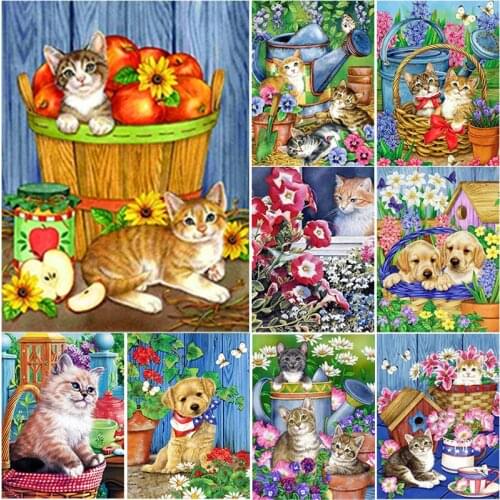 5D DIY Diamond Painting Cat Flower Diamond Embroidery Animal Cross Stitch Full Square Round Drill Home Decor Crafts Manual Gift