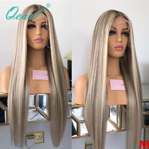 Ashy Grey Blonde Highlights 13x6 Lace Front Wig Straight Women Human Hair Frontal Wig Remy Hair 13x4 Bleached Knots 150% Qearl