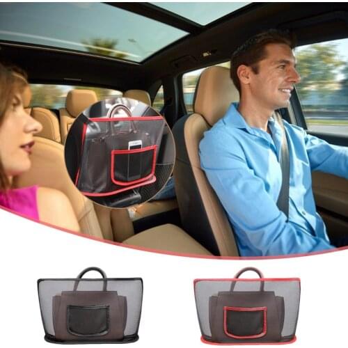 Car Net Pocket Functional Car Seat Storage Handbag Foldable Table Tray Travel Storage Bag Auto Accessories Pu Leather Pad Bag