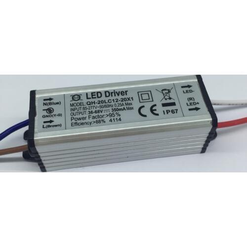 Free shipping waterproof 20w led driver DC36-68V 12-20x1W 350mA led power supply IP67 PWM