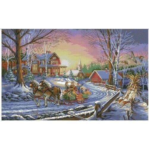 Free delivery Top Quality popular counted cross stitch kit Christmas Eve snow night carriage coach wagon Dim 35208