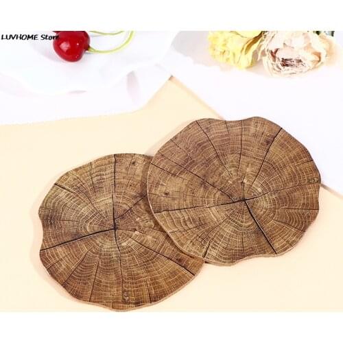 Wood PVC Imitation Wood Grain Decorative Placemat Insulation Non-Slip Table Mat Coaster Kitchen Decoration Accessories
