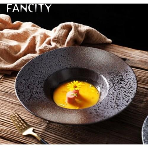 FANCITY Ceramic Straw Hat Plate Pasta Plate Western Food Plate Western Style Soup Plate Soup Bowl Plate Restaurant Tableware UFO