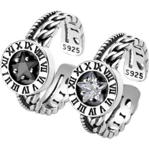 Vintage Ins Style Roman Numeral Round Star Zircon Rings For Wome Silver 925 Jewelry Gifts