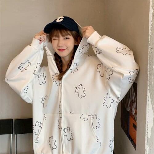 2021 jacket autumn thin student Korean loose hooded sweatshirt cardigan long-sleeved top coat trend