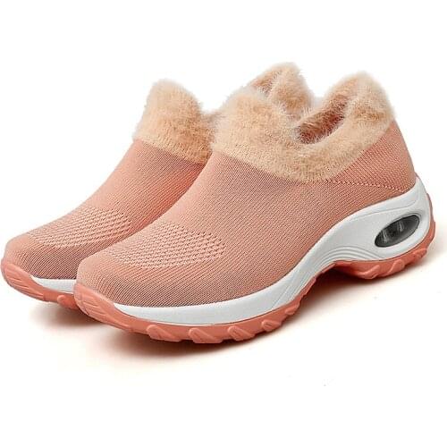 Fashion Women Casual Sneakers Platform Height Increasing Sport Shoe Plush Warm Winter Soft Snow Shoes Slip-Ons Lady High Quality