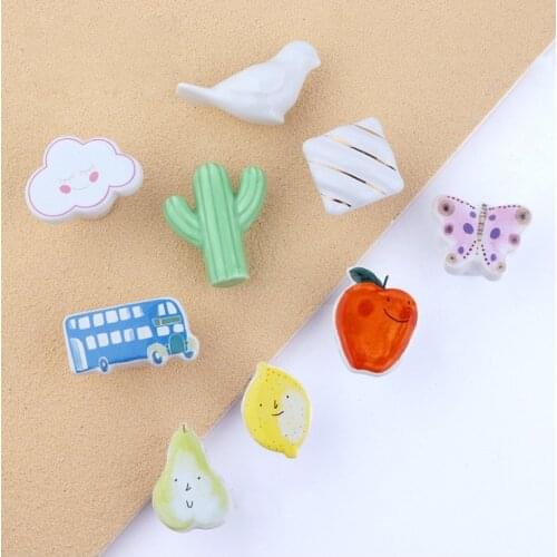 Fashionable cute cartoon Ceramic fruit animal drawer shoe cabinet childroom furniture kid,s knob cupboard dresser color handle