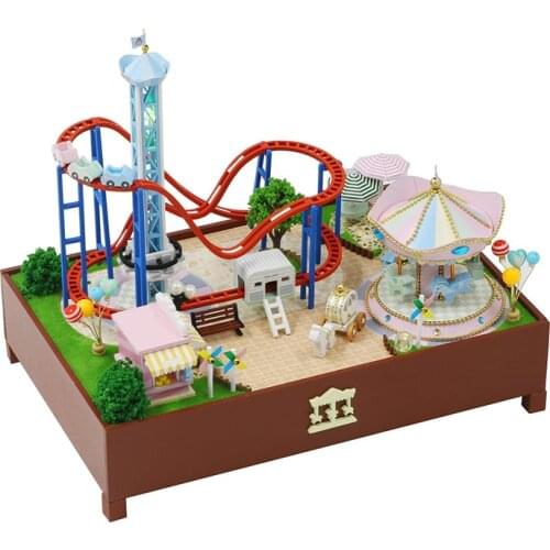 DIY Wooden Doll House Kit Amusement Park Roller Coaster Music Box Miniature With Furniture Dollhouse Toys for Children Xmas Gift
