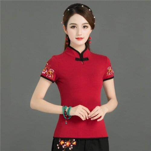 Chinese Style Clothing Women Clothes 2021 Cheongsam Top Chinese Traditional Shirt Blouse Cotton Hanfu Ladies Chinese Tops 12361
