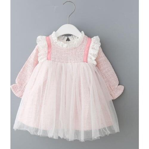 Sweet Autumn Girls Princess Kids Children Baby Infants Dress Ruffles Lace Long Sleeve Party Birthday Dresses S9484