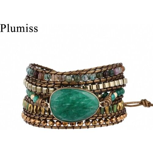 Plumiss Green Aventurine Quartzs Wrap Bracelets Natural Stone Crystal Agates Boho Bracelets Jewelry for Women Girlfriend Gifts