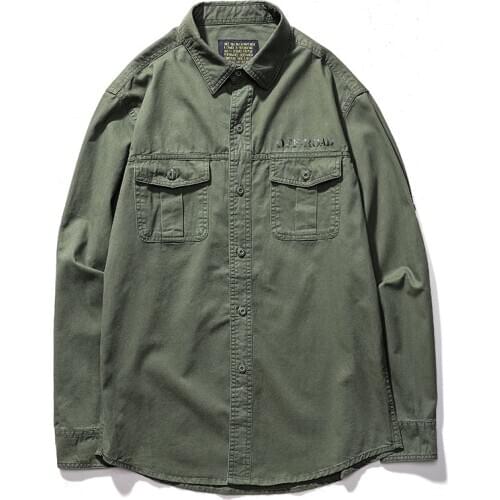Casual Dress Shirt Men Breathable Cotton Military Multi-pocket Mens Shirts Solid Long Sleeve camiseta masculina Plus Size S-6XL