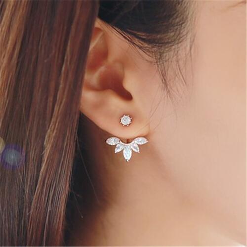 New Fashion Earings Big Crystal Rose Gold/Silver Color Ear Jackets Jewelry High Quality Leaf Ear Stud Earrings For Women