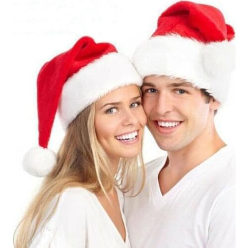 Christmas Hats Plush Soft Ultra Thick Santa Claus Hat Adults Xmas Red Caps Festival Cap Cotton Velvet Winter Warm 28*35cm