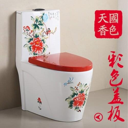 Color painted toilet color Chinese style super swirling siphon one-piece blue and white porcelain toilet