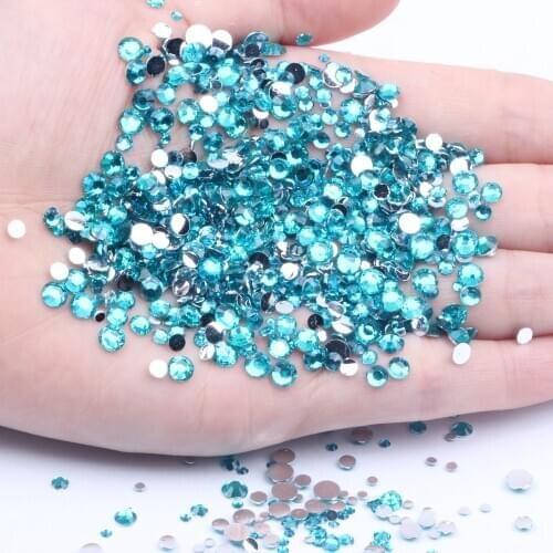 Resin Rhinestones Non Hot Fix DARK AQUAMARINE 2-6mm Round Flatback Diamonds Appliques For Craft Fabric Wedding Dresses