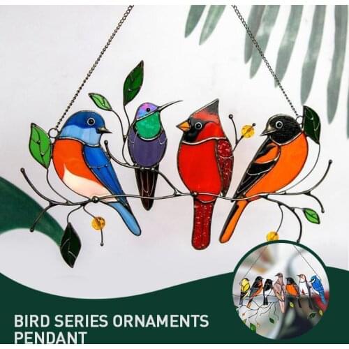 Stained Bird Window Hanging Suncatcher Window Ornaments Hanging Suncatcher Acrylic Iron Hanging Birds Garden Decor Miniature