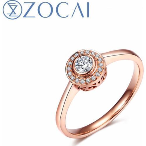 ZOCAI Engagement Rings " 1 Carat Diameter Effect " 0.11 CT Certified Real Diamond Gift Ring 18K Rose/White Gold (Au750) W80010T