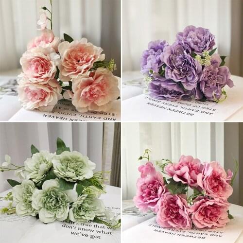 1 beautiful 5 big head peony flower silk flower high quality artificial flower family garden party wedding decoration DIY