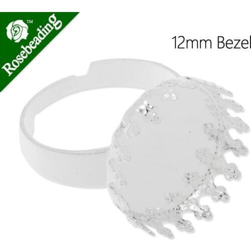 12mm Round Adjustable Silver plated Faceplate Ring Setting With 12mm round bezel,ring blanks,Sold 20PCS/lot-C4686