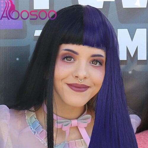 AOOSOO Long hair straight hair Lolita silly wig and bangs synthetic wig female high temperature cosplay brown black