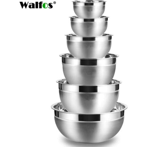 Walfos Stainless Steel Mixing Bowls Non Slip Nesting Whisking Bowls Set Mixing Bowls For Salad Vegetables Eggs Cooking Baking
