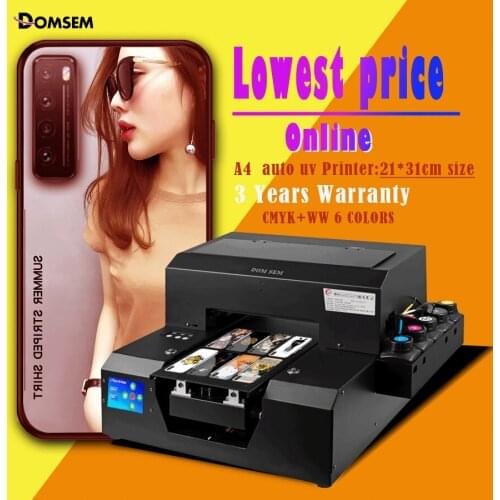 DOMSEM Automatic A4 uv Printer (210*300MM) Phone cover printing with UV printer A4 with 6*250ML ink FREE