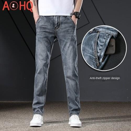 Stretch Denim Jeans Men Straight Anti-Theft Zipper Denim Jeans Male Pants 2021 New Size 28 -36 38 40 Mens Jean
