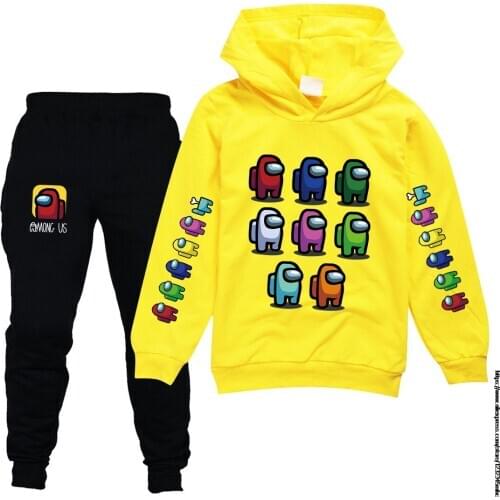 Game Among Us Cartoon Boys Long Hoodie + Long Pants Wear 2 pieces Set Coat Trousers Sweatshirt Clothes for Girl Kid Children