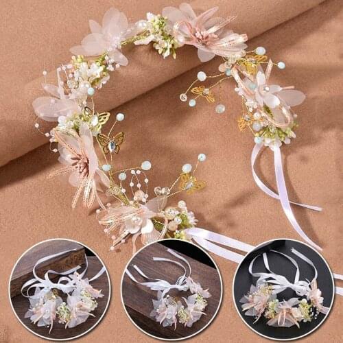 Simulate Pearl Flower Headband Bridal Wedding Crown Hair Accessories Hairband Tiara Crystal Headpiece Hair Jewelry