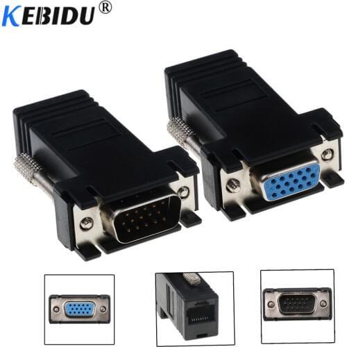 Kebidu Mini VGA Extender Female/Male to Lan Cat5 Cat5e/6 RJ45 Ethernet for PC TV Laptop