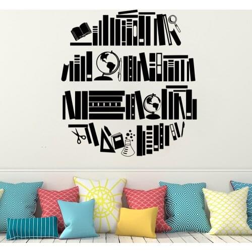 Books Wall Decals Globe Library School Reading Room Bookshelf Classroom Study Interior Decoration Vinyl Stickers Mural DW20176