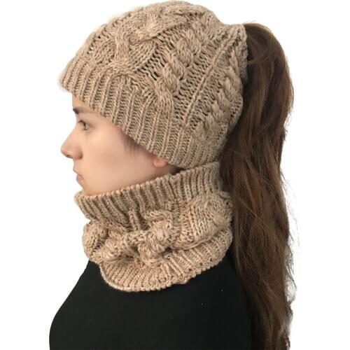 2 Pieces Winter Hat Scarf Set Warm Knit Thick Beanie Hat Scarves Set Gifts for Men Women