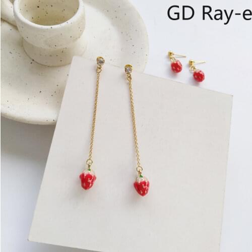 Sweet Strawberry Girls Stud Earrings Fashion Temperament Long Tassels Earrings 805
