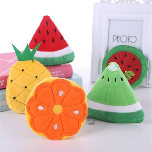 Fruit Coin Purses Women Wallet Pouch Soft Plush Cute Small Zipper Purse Key USB Cable Headset Bag Kids Birthday Gift