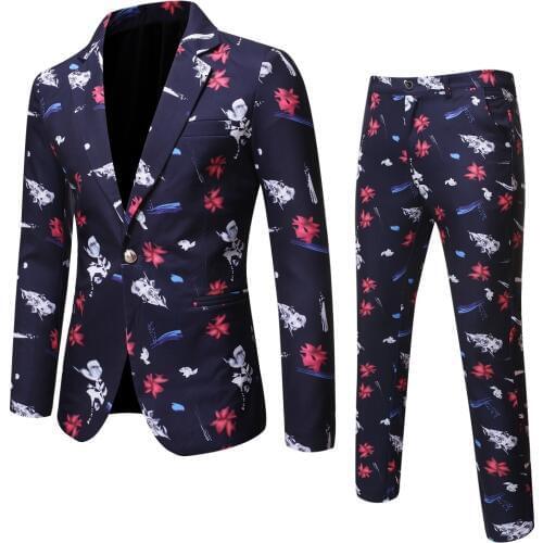 2 Piece Suits Men New Arrival Mens Slim Fit Suit with Monogram Print for Autumn 2019