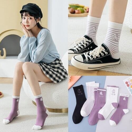 Harajuku Purple White Black Socks for Women Girls Spring Autumn Cotton Breathable Comfortable Students Short Socks calcetines