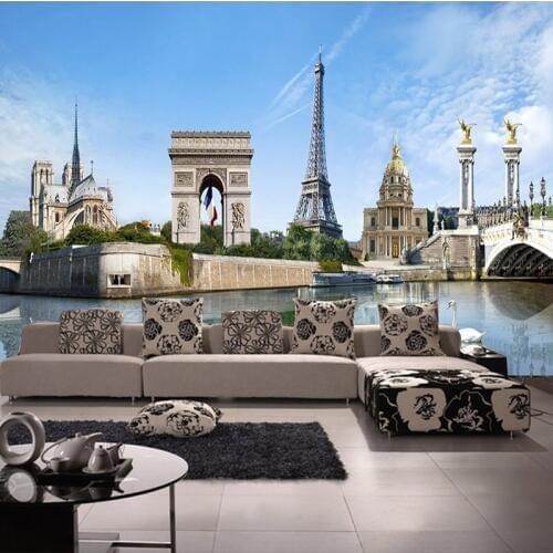 Wholesale France Famous Places of Interest Lanscape Scenery 3d Wall Mural for Living Room 3d Wall Photo Mural Fresco Home Decor