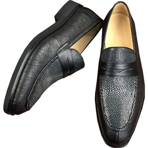 Ousidun Pearl fish skin Men shoes Leisure shoes lace-up Han edition fashion trend