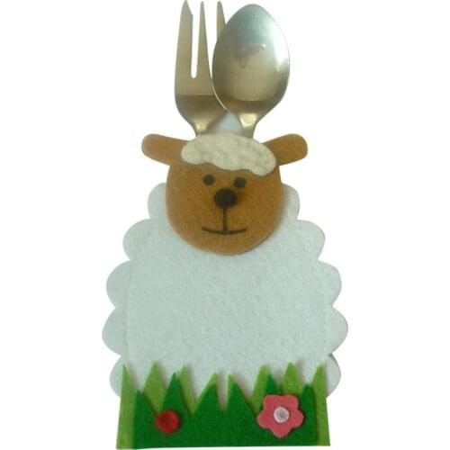 4PCS Easter Decor Sheep Knife Fork Bags Easter Flowers Pouch Pocket Knife Fork Holder Bags Tableware Decorations Party Ornament